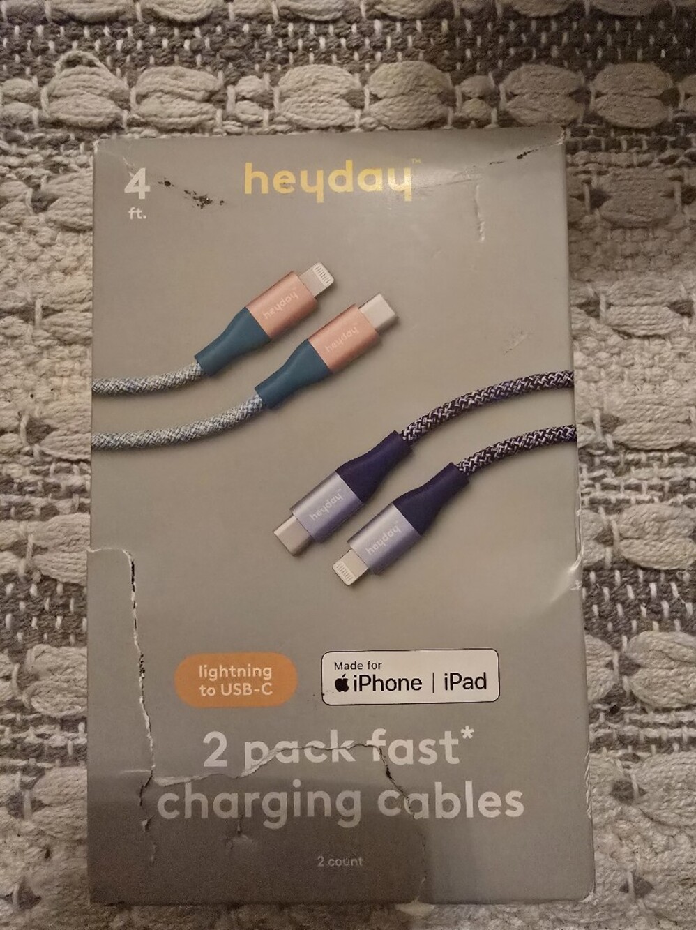 heyday Lightning to USB-C Braided Charging Cable Duo — Teal & Purple